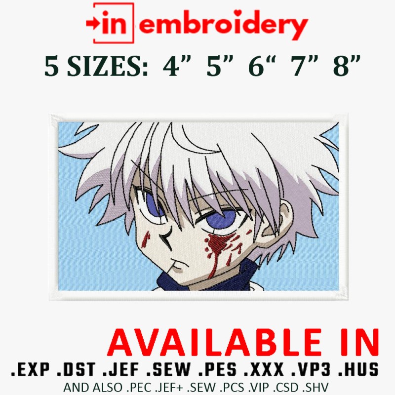 Killua Blue Embroidery Design 5 Sizes