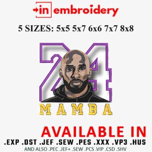 Kobe Bryant Mamba 24 Basketball Embroidery Design 5 Sizes Kobe Bryant Mamba 24 Basketball Embroidery Design 5 Sizes