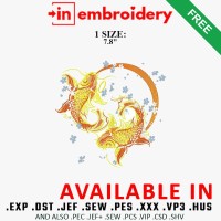 Koi Fish Pair with Blossoms Embroidery Design – 1 Size