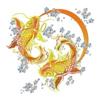 Koi Fish Pair with Blossoms Embroidery Design – 1 Size