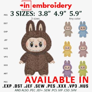 Labubu Embroidery Design – Cute Monster Costume, 3 Sizes, Multiple Formats, Instant Download