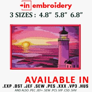 LIGHTHOUSE SUNSET Embroidery Design 3 Sizes