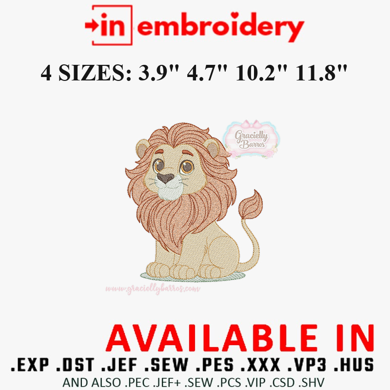 Lion Embroidery Design 4 Sizes