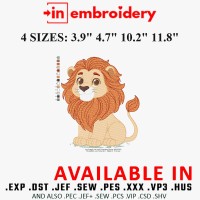 Lion Orange Cute Eyes Embroidery Design 4 Sizes
