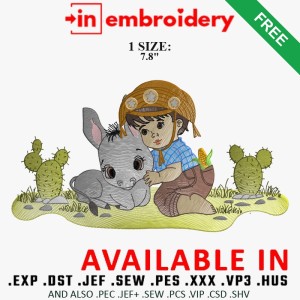 Little Cowboy and Baby Donkey Embroidery Design – 1 Size Little Cowboy and Baby Donkey Embroidery Design – 1 Size