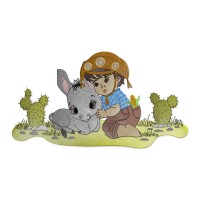 Little Cowboy and Baby Donkey Embroidery Design – 1 Size