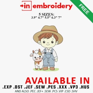Little Farmer Boy with Calf Embroidery Design 5 Sizes Free Download Little Farmer Boy with Calf Embroidery Design 5 Sizes Free Download