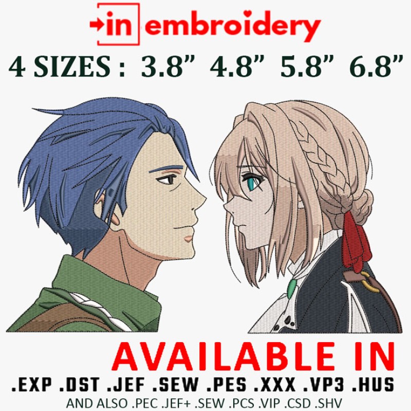 Anime Couple Embroidery Design 4 Sizes