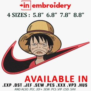 Swoosh x LUFFY Crazy Face Embroidery Design 4 Sizes
