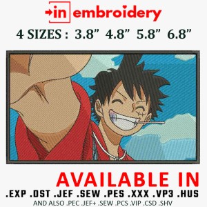 Luffy Smile Rectangle Embroidery Design 4 Sizes