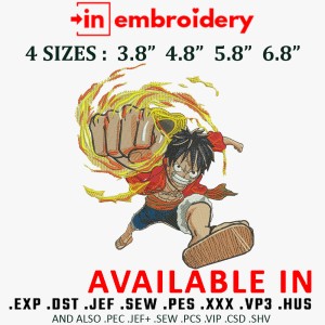LUFFY Fire Punch Embroidery Design 4 Sizes