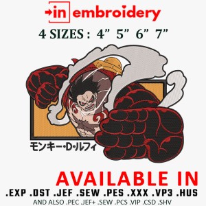 Luffy 4th Grear 4 Punch Embroidery Design 4 Sizes