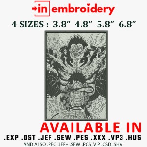 Luffy Monster Rectangle Embroidery Design 4 Sizes