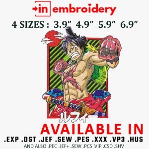 Luffy Punch Embroidery Design 4 Sizes