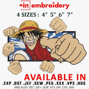 Luffy More Hands Embroidery Design 4 Sizes