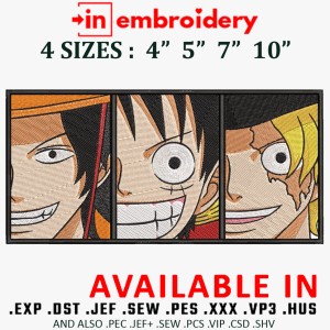LUFFY x ACE x SABO Rectangle Embroidery Design 4 Sizes