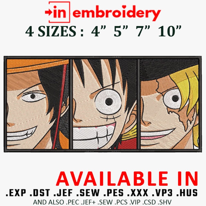 LUFFY x ACE x SABO Rectangle Embroidery Design 4 Sizes