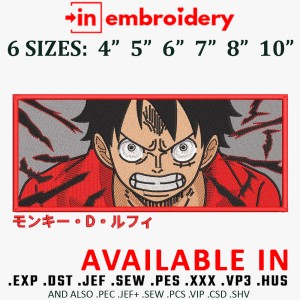 Luffy Angry Embroidery Design 6 Sizes