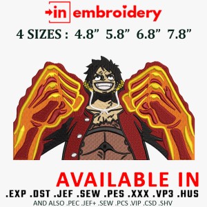 LUFFY MONKEY FIRE HAND Embroidery Design 4 Sizes