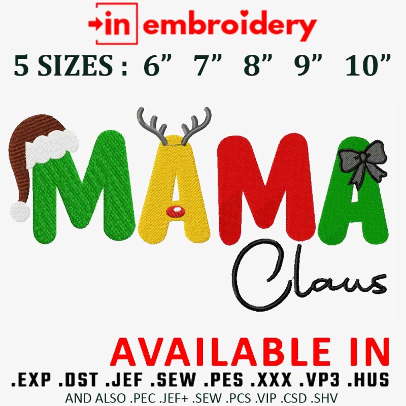 Christmas Mama Claus Embroidery Design 5 Sizes