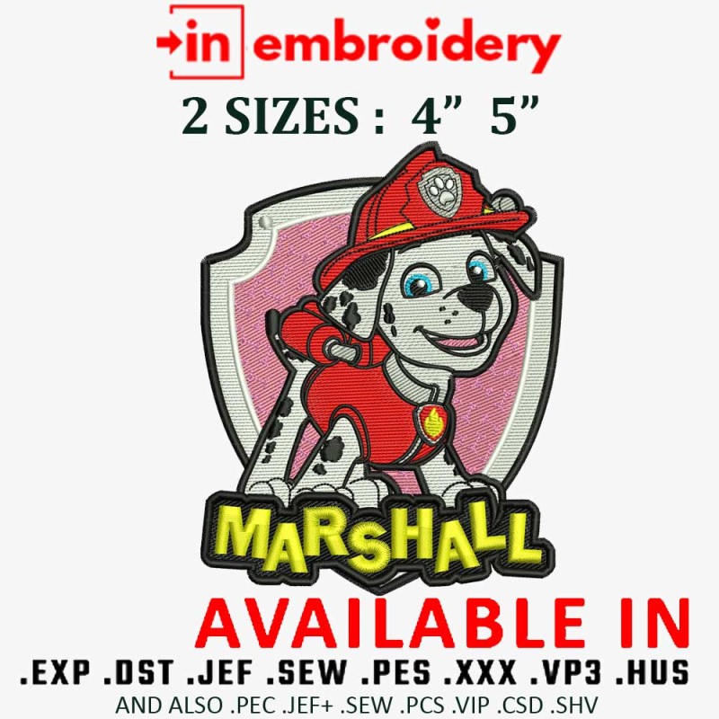 Marshall from Paw Patrol Embroidery Designs 2 Sizes