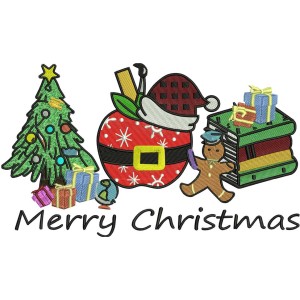 Merry Christmas Embroidery Design 5 Sizes