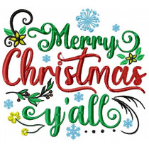 Merry Christmas Yall Machine Embroidery Design 4 Sizes