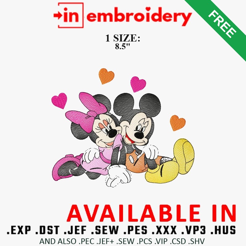 Mickey and Minnie in Love Embroidery Design Free Download