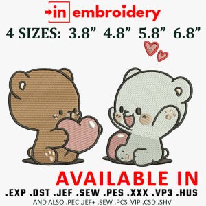 Milk Mocca Bear Couple Embroidery Design 4 Sizes