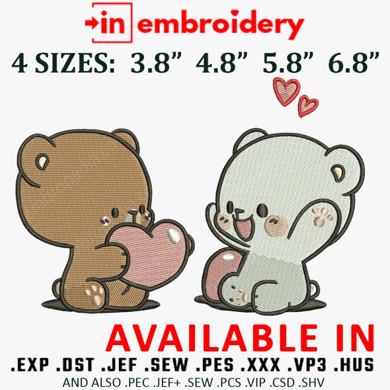 Milk Mocca Bear Couple Embroidery Design 4 Sizes