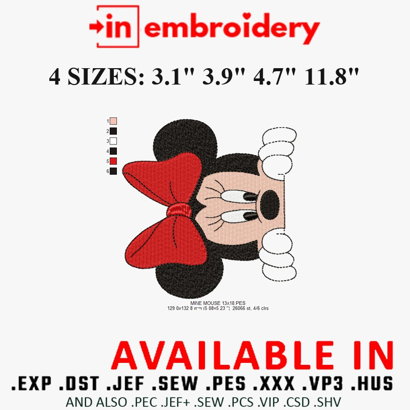Minnie Mouse Embroidery Design 4 Sizes