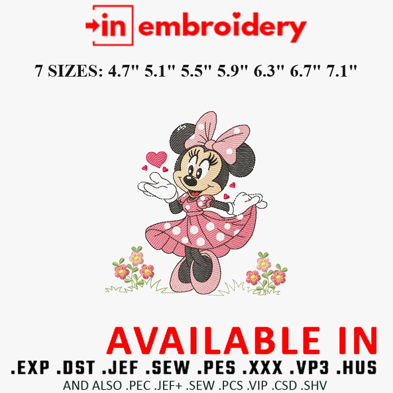 Minnie Mouse Garden Embroidery Designs 7 Sizes