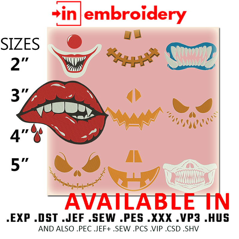 10  HALLOWEEN Mask Embroidery Designs 4 sizes