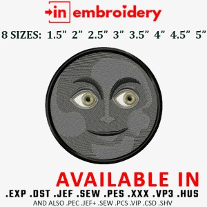 Moon Emoji Embroidery Design 8 Sizes