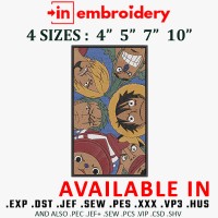 Mugiwara Anime Team Embroidery Design 4 Sizes