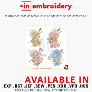 Music and Flowers Embroidery Designs Part 1 18 Sizes Music and Flowers Embroidery Designs Part 1 18 Sizes