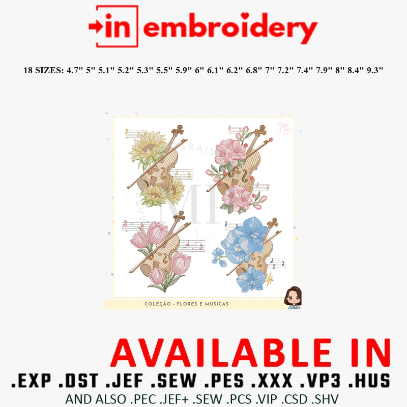 Music and Flowers Embroidery Designs Part 1 18 Sizes