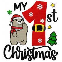 My 1st Christmas Cute-Bear Machine Embroidery Design 4 Sizes Free Download