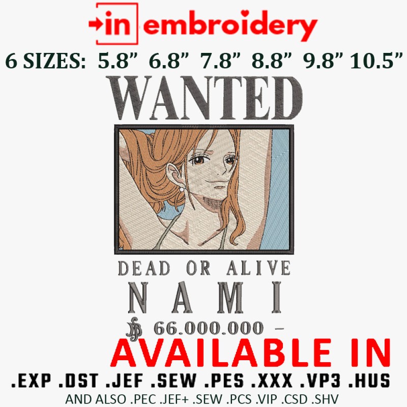 Bounty Nami Embroidery Design 6 Sizes