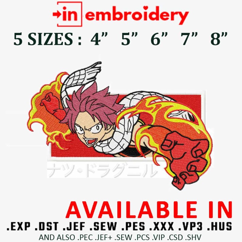 Natsu Fire Boy Embroidery Design 5 Sizes