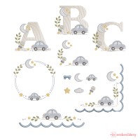 Baby Boy Car Alphabet & Nursery Embroidery Designs Set
