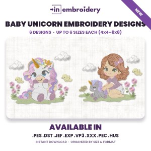 Baby Unicorn & Rainbow Embroidery Designs – 6 Designs