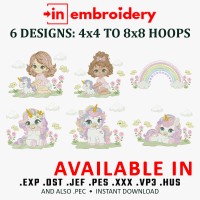 Baby Unicorn & Rainbow Embroidery Designs – 6 Designs