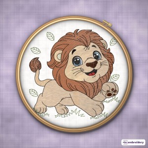 Cute Baby Lion Embroidery Designs – Full Color & Sketch
