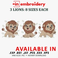Cute Baby Lion Embroidery Designs – Full Color & Sketch