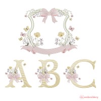 Floral Bow Monogram Alphabet Embroidery Font – Crest Frames