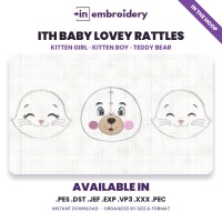 In the Hoop Baby Lovey Rattle Embroidery Patterns – Kitten & Teddy