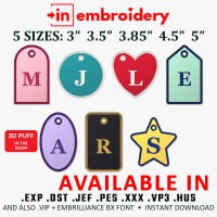 In the Hoop 3D Puff Bag Tag Embroidery Designs – 7 Shapes, 5 Sizes