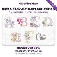 Kids & Baby Alphabet Embroidery Collection – 7 Alphabet Sets