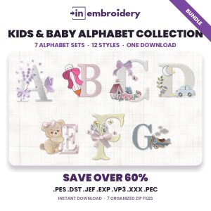 Kids & Baby Alphabet Embroidery Collection – 7 Alphabet Sets